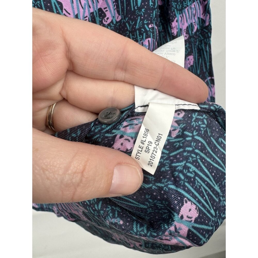 J. Crew Collection Tiger Print 100% Silk Blouse Women 8 Navy Pink Button Front - Picture 6 of 8